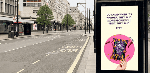 Emily Crisps digital ooh adverts on empty streets